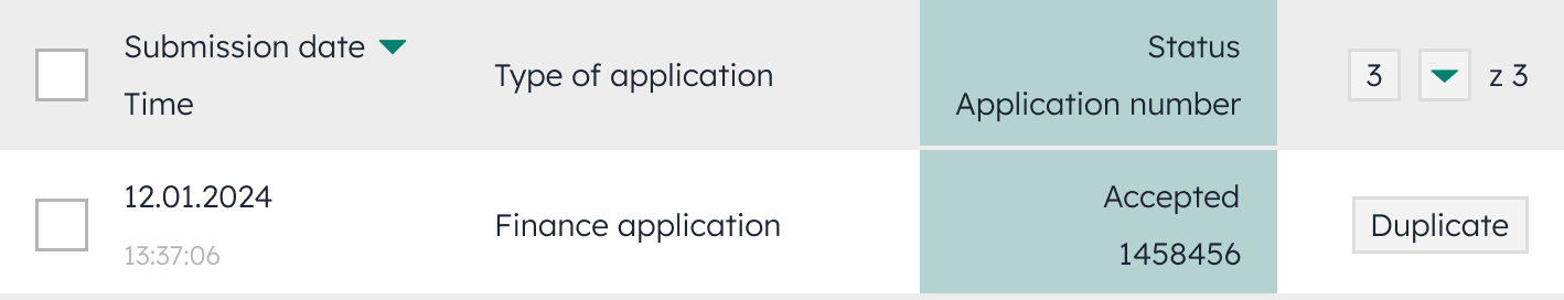 Interface element showing the status column highlighted with a different background color.