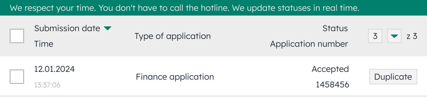 Interface element showing a notification bar informing about real-time status updates.