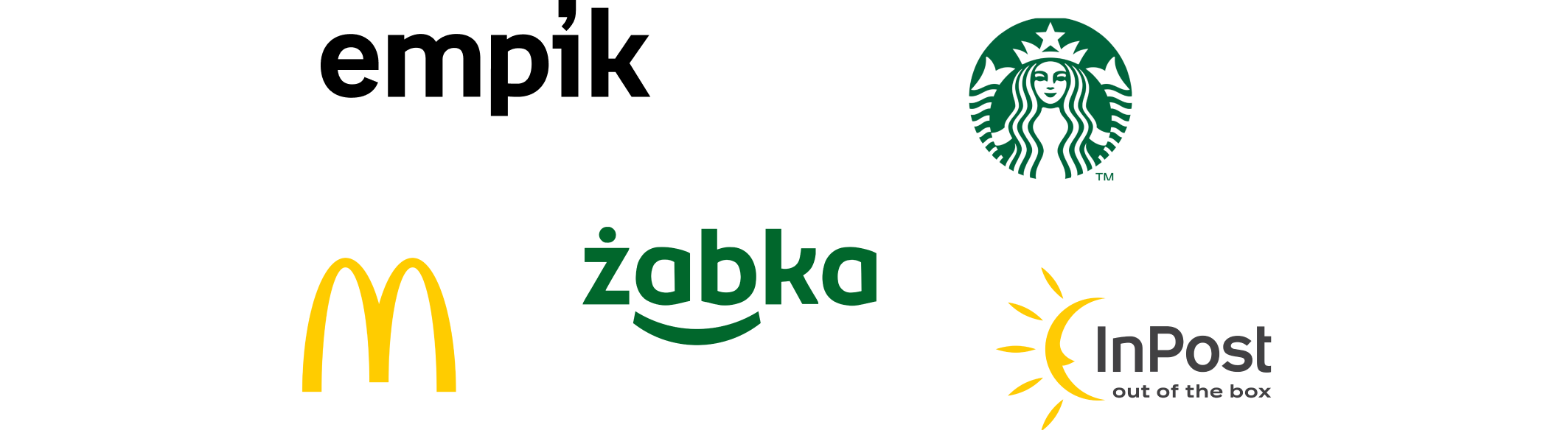 Logos of five brands: Empik, Starbucks, McDonald's, Żabka, and InPost.