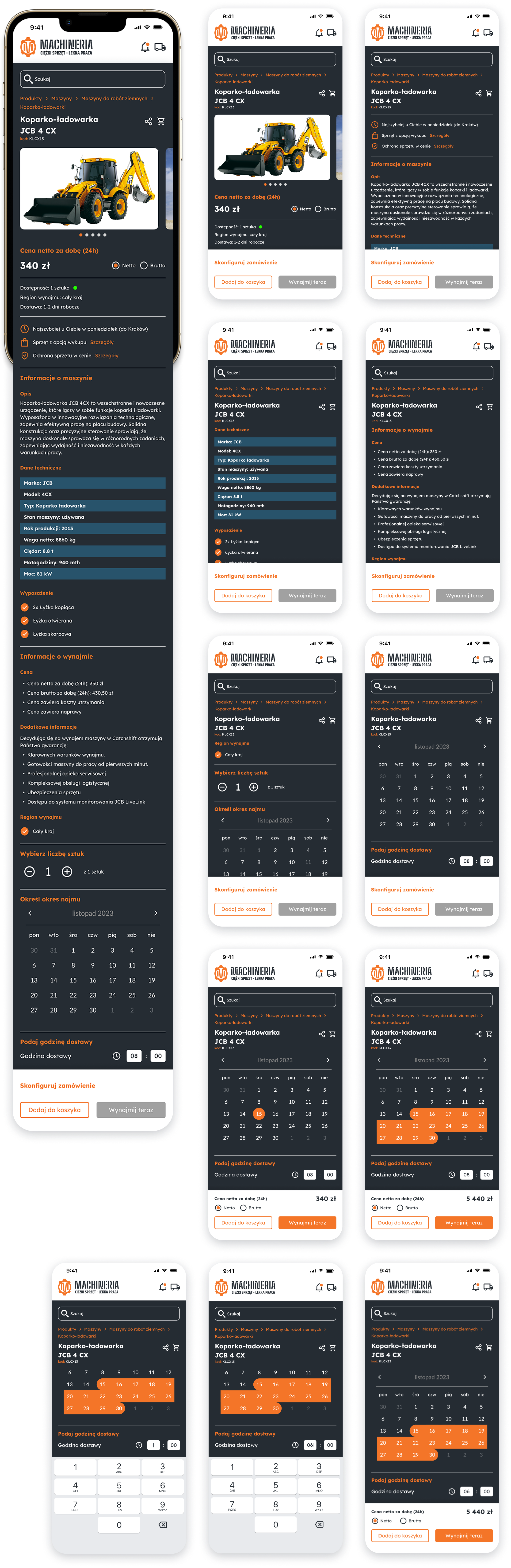 Hi-fi wireframes – Main screen and search screens