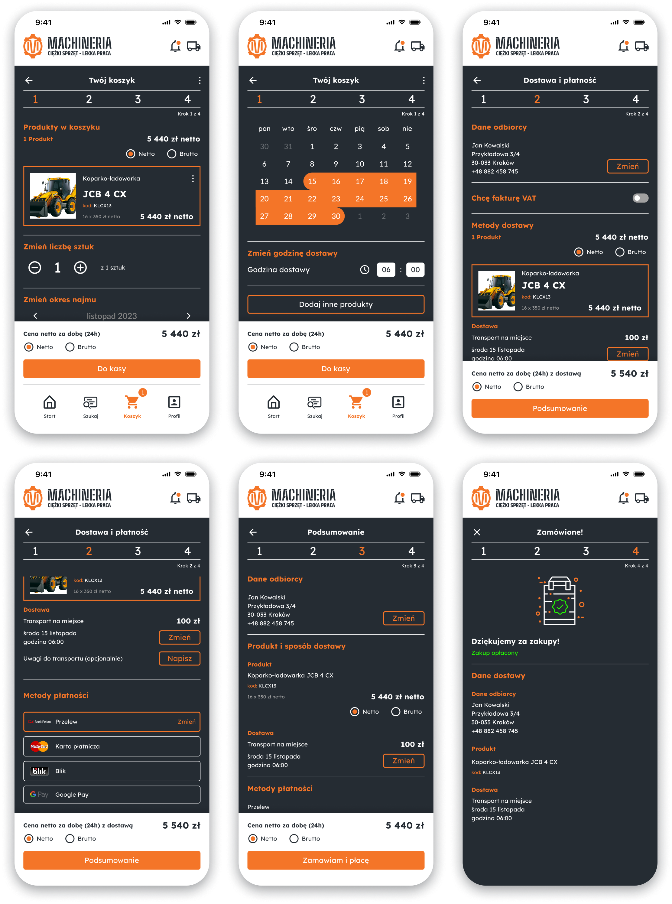 Hi-fi wireframes – Main screen and search screens