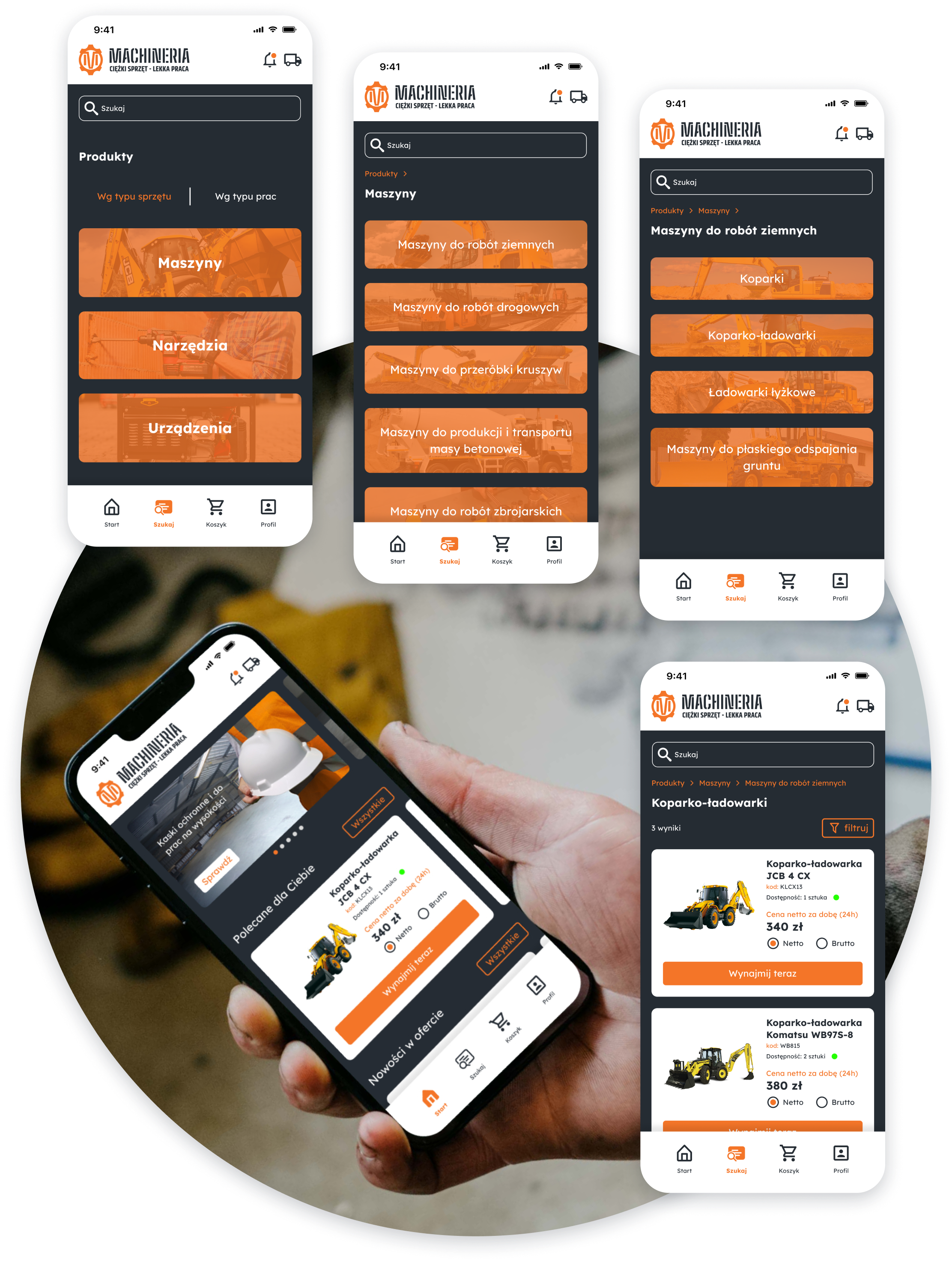 Hi-fi wireframes – Main screen and search screens